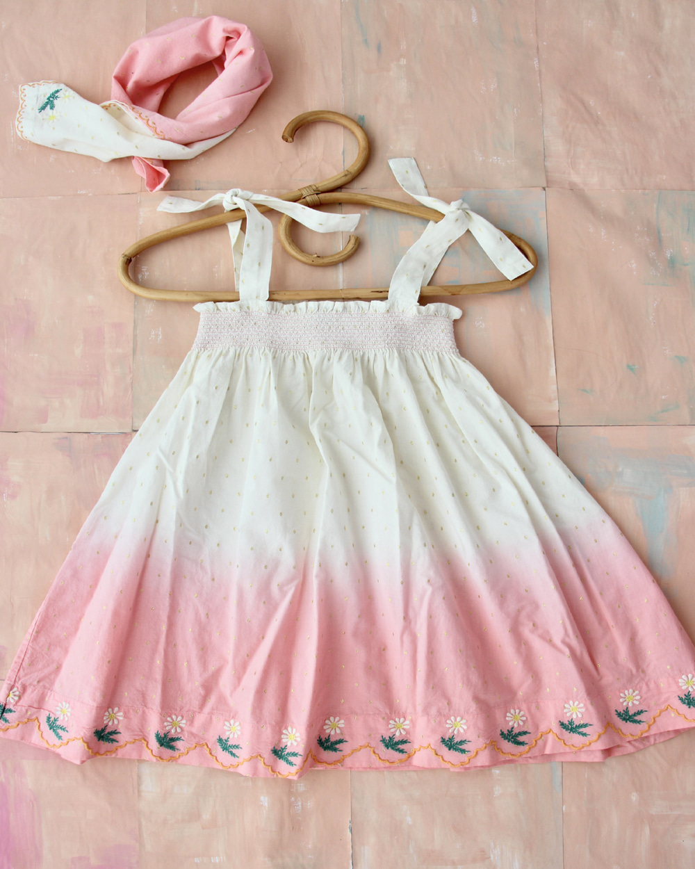[BONJOUR] Dip dye skirt dress with embroidery /Cotton voile full lining