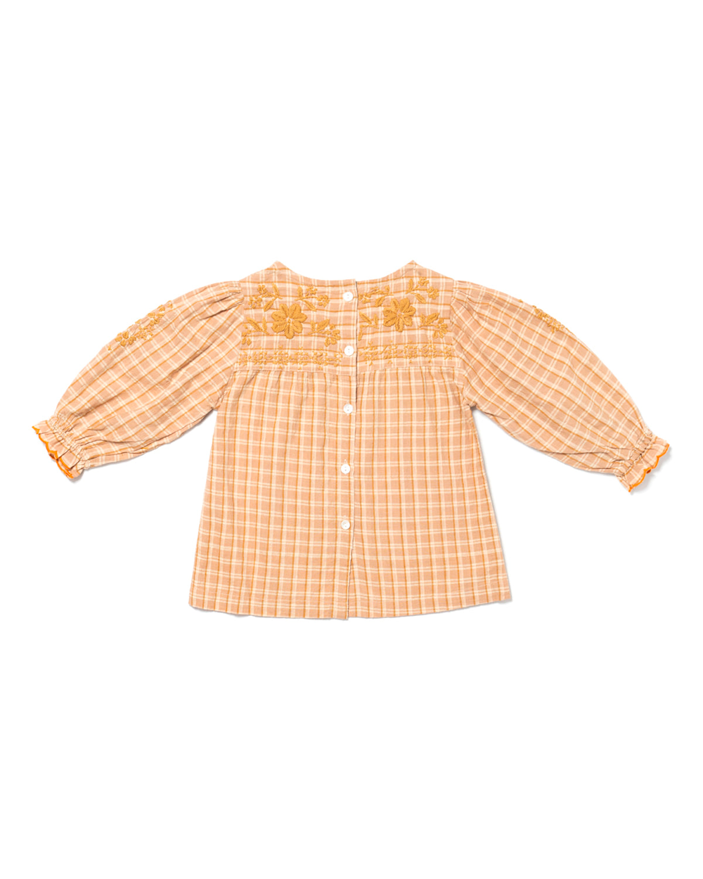 [LALI KIDS]EMBROIDERED SUNFLOWER TOP/ CREAM PLAID [6Y, 8Y]